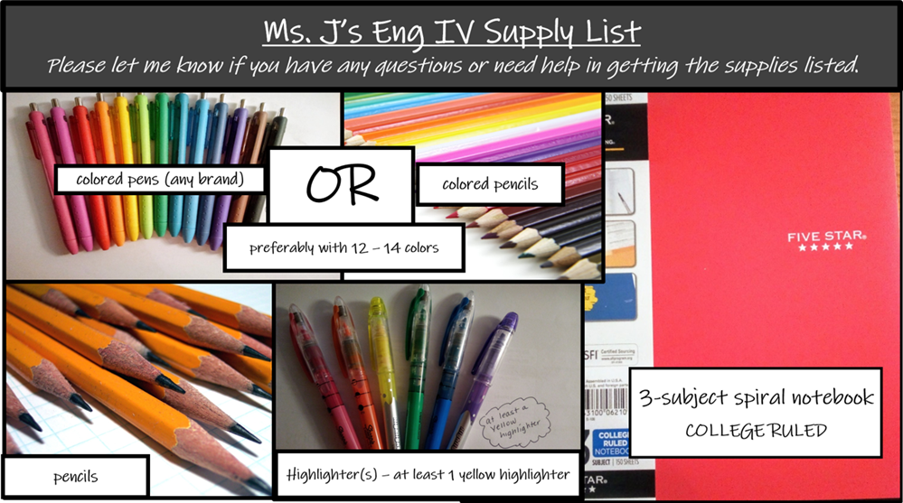 English IV/Honors English IV Supply List
